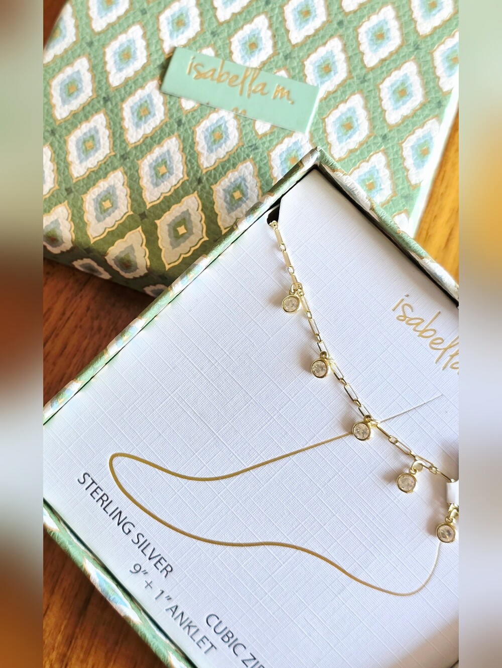 NEW! Isabella M  Gold-Tone Sterling Silver Cubic Zirconia Charm Anklet